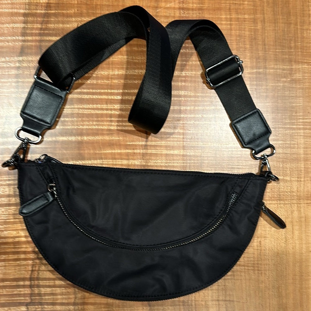 Black Neoprene Crossbody Half moon bag